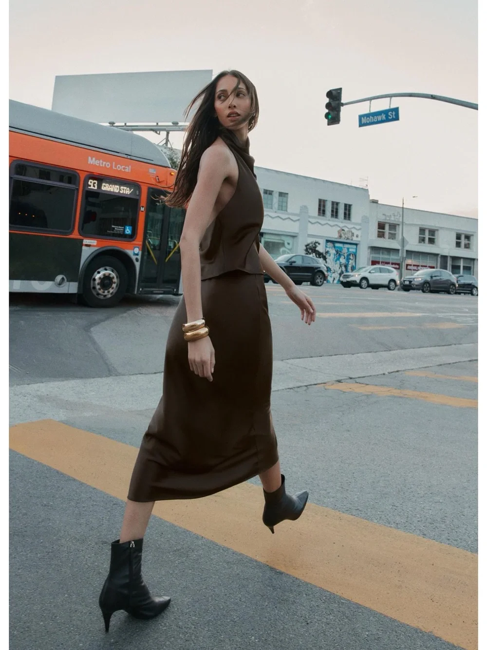 Zara Chocolate Brown Satin Midi Skirt